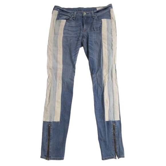 Rag Bone Women's 27 Skinny Relay Racer Jeans Blue Side Striped Ankle Zip - Picture 2 of 12